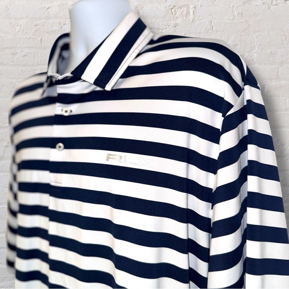 RLX Ralph Lauren XXL Navy White Stripe Golf Polo Performance Stretch